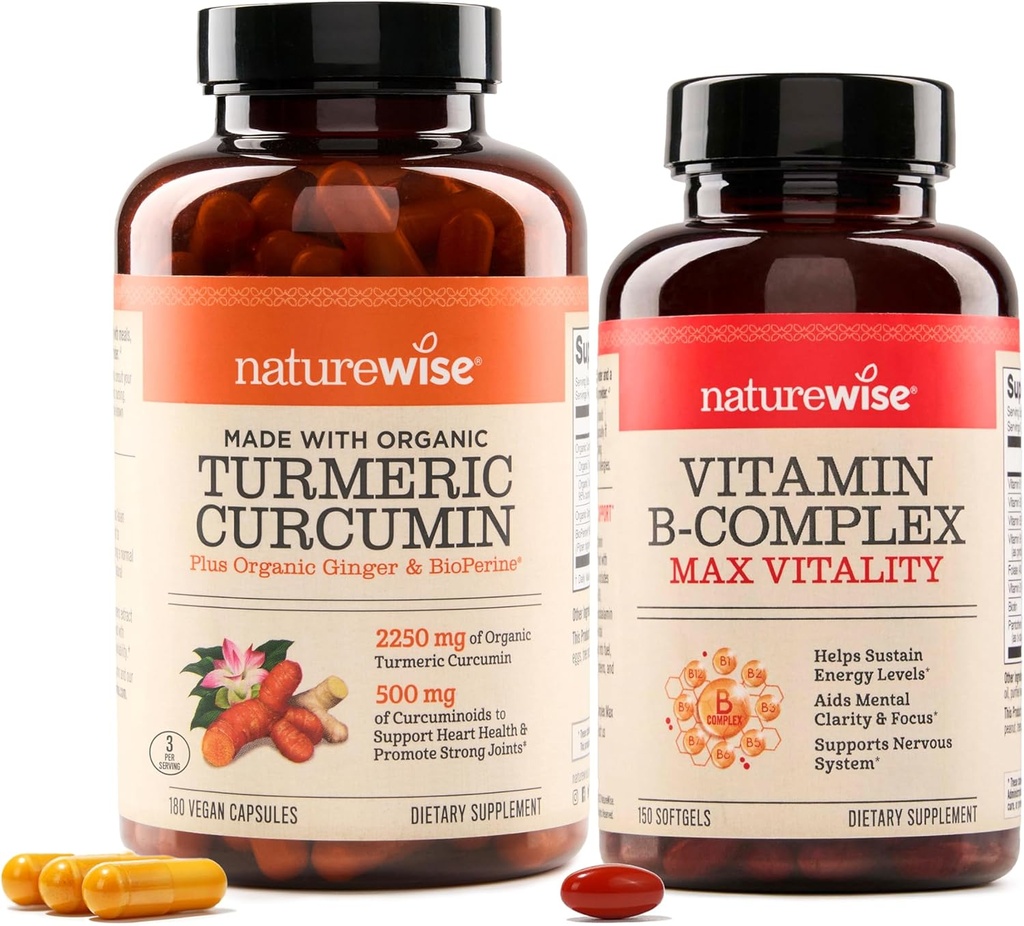 NatureWise Curcumin Turmeric 2250mg & Vitamin B 男女综合体 - 150 软胶细胞能量智能清晰度支持