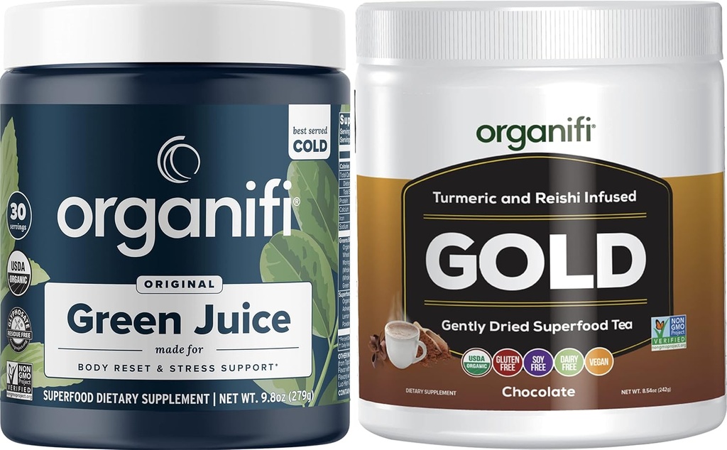 Organifi Green Juice Superfood Powder (30 services) 和 Gold corpolate (20 services) - 重量控制,解毒清扫,休眠,压力缓解和豁免支持 - Gluten Free, Vegan,全食品