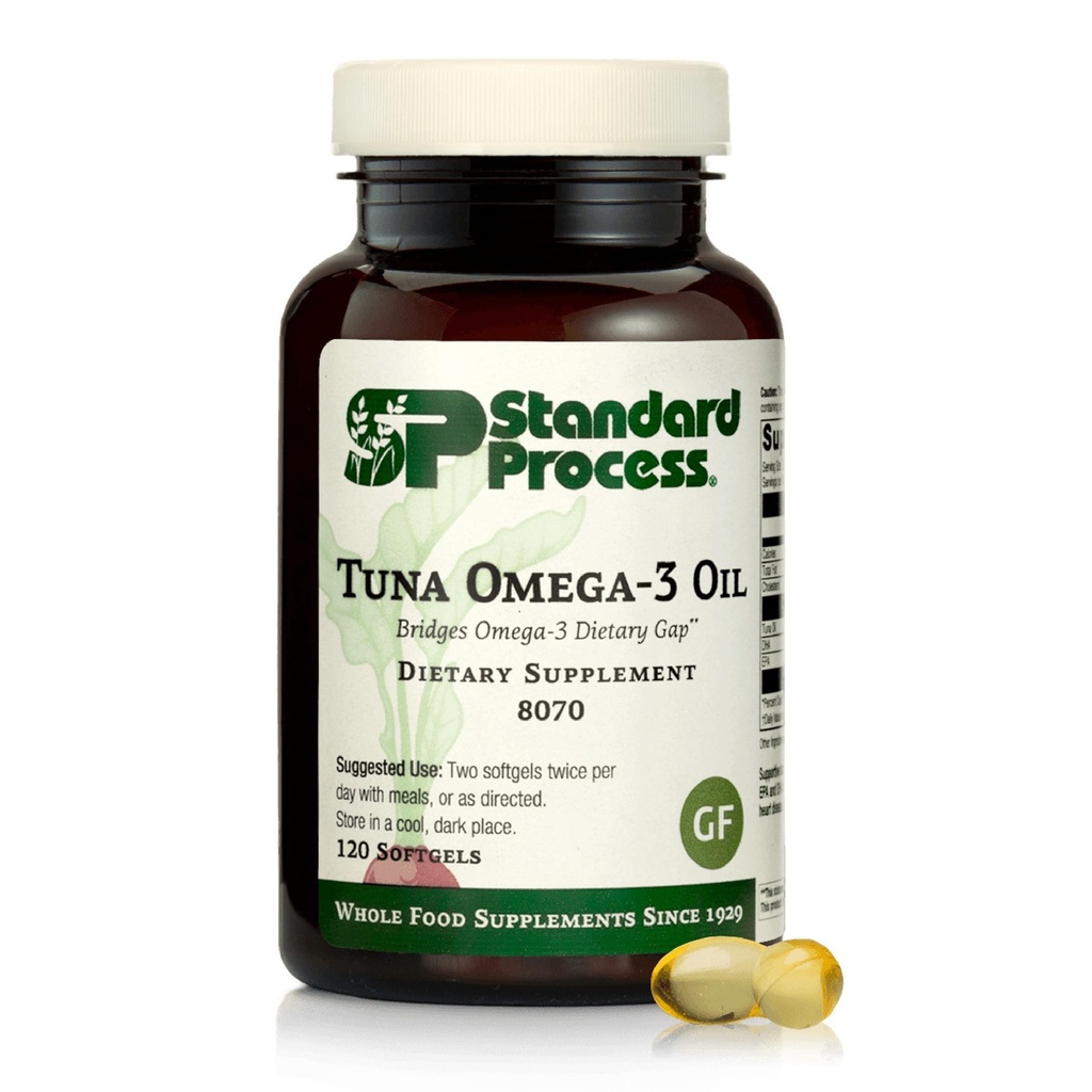 标准工艺 Tuna Omega-3 油 - 脑和眼健康支持补充剂 - Omega-3 基本脂肪酸补充剂 - 援助皮肤健康营养补充剂 - 120软胶