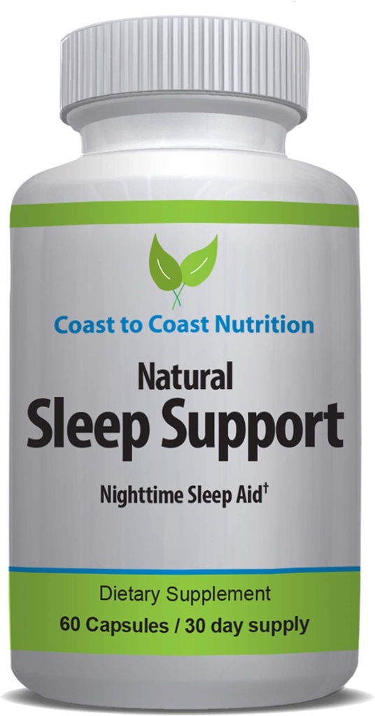 睡眠支持补充, 60 Capsules with L-Tryptophan, GABA, Chamomile, Melatonin 10 mg + 专有睡眠公式混合剂, 睡眠更好, 睡眠更长, 醒来刷新 。 30天供应