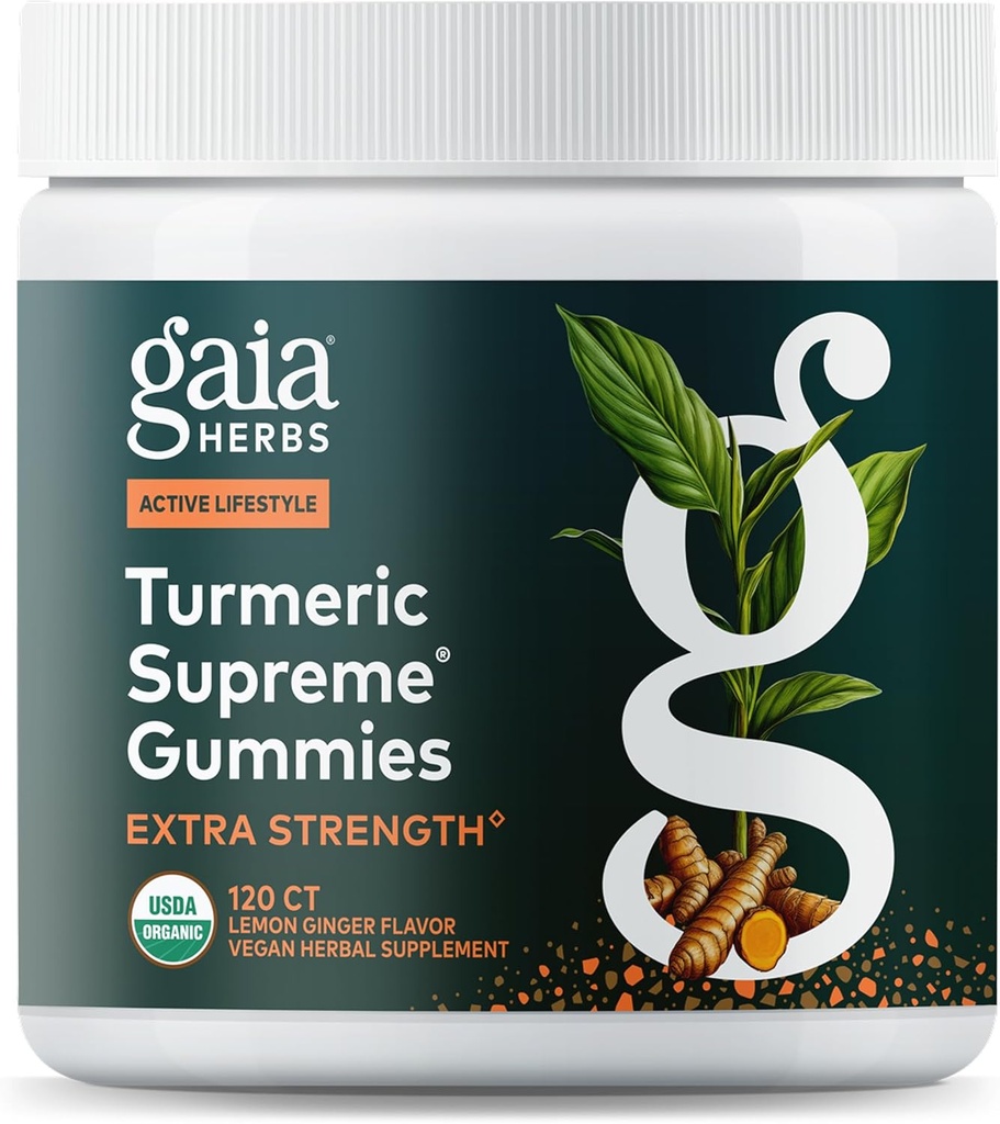 Gaia Herbs Turmeric Extreme Extreme Gummys - 支持施舍救济以帮助维持积极生活方式 - Lemon Ginger Flavor - 120 Vegan 有机Gummys (40日供应)