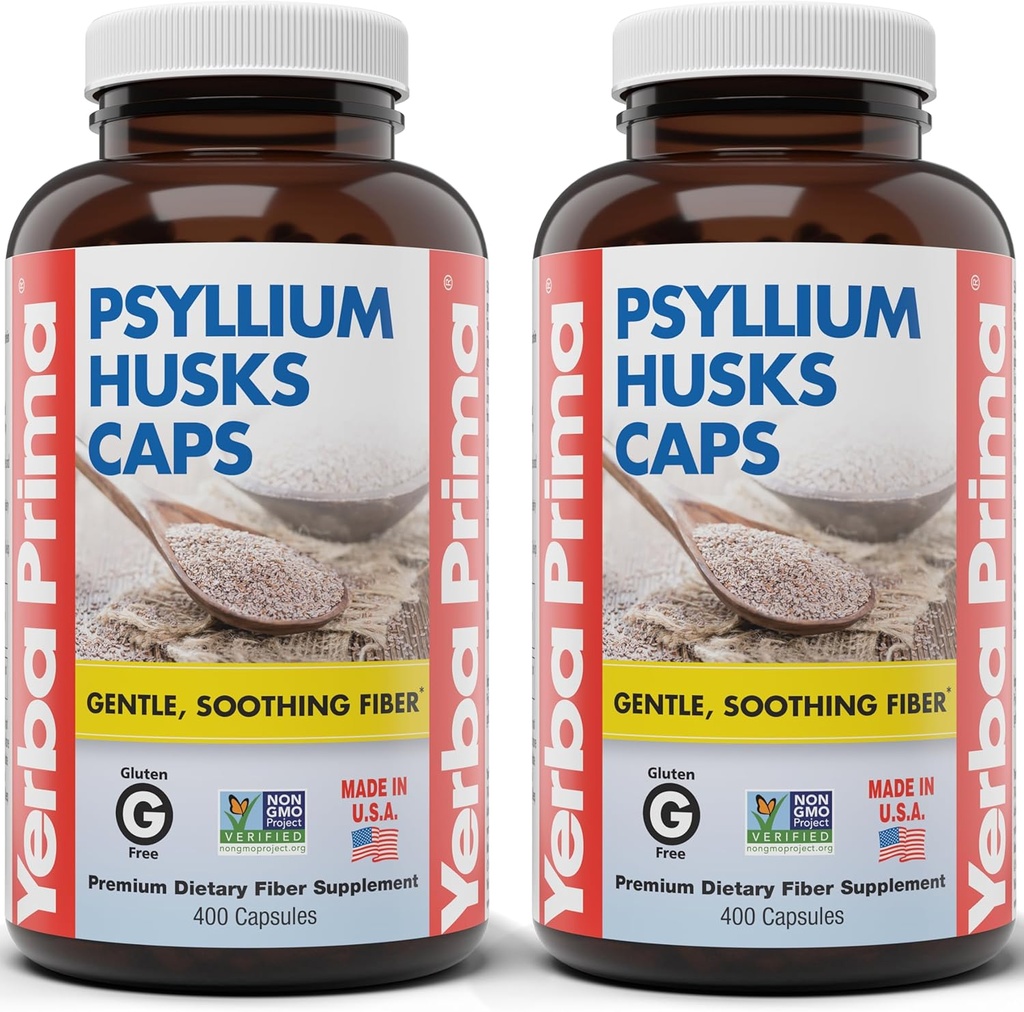 Yerba Prima Psyllium Husks Caps, 625 mg, 400 Capsules (Pack of 2) - 男女天然纤维 - 常规支持补编