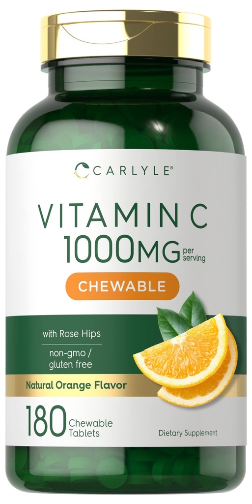 卡莱尔维生素C Chewables 1000mg 180平方块 蔬菜,Non-GMO,Gluten免费补充品