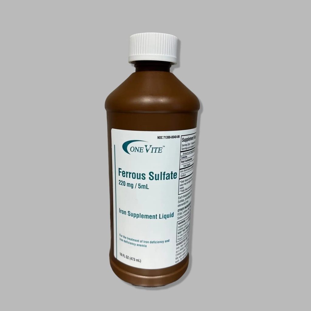 Ferrous Sulfate 220mg/5ml | 铁辅液, 16 Fl Oz (Pack of 1)