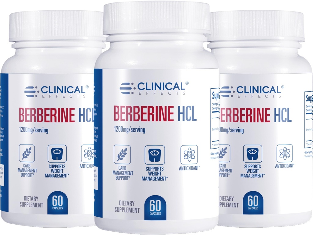 临床效果 Berberine HCL - Pure Berberine 1200mg - 肝脏支持 - Vegan 补充 - 3 Pack - 在美国制造