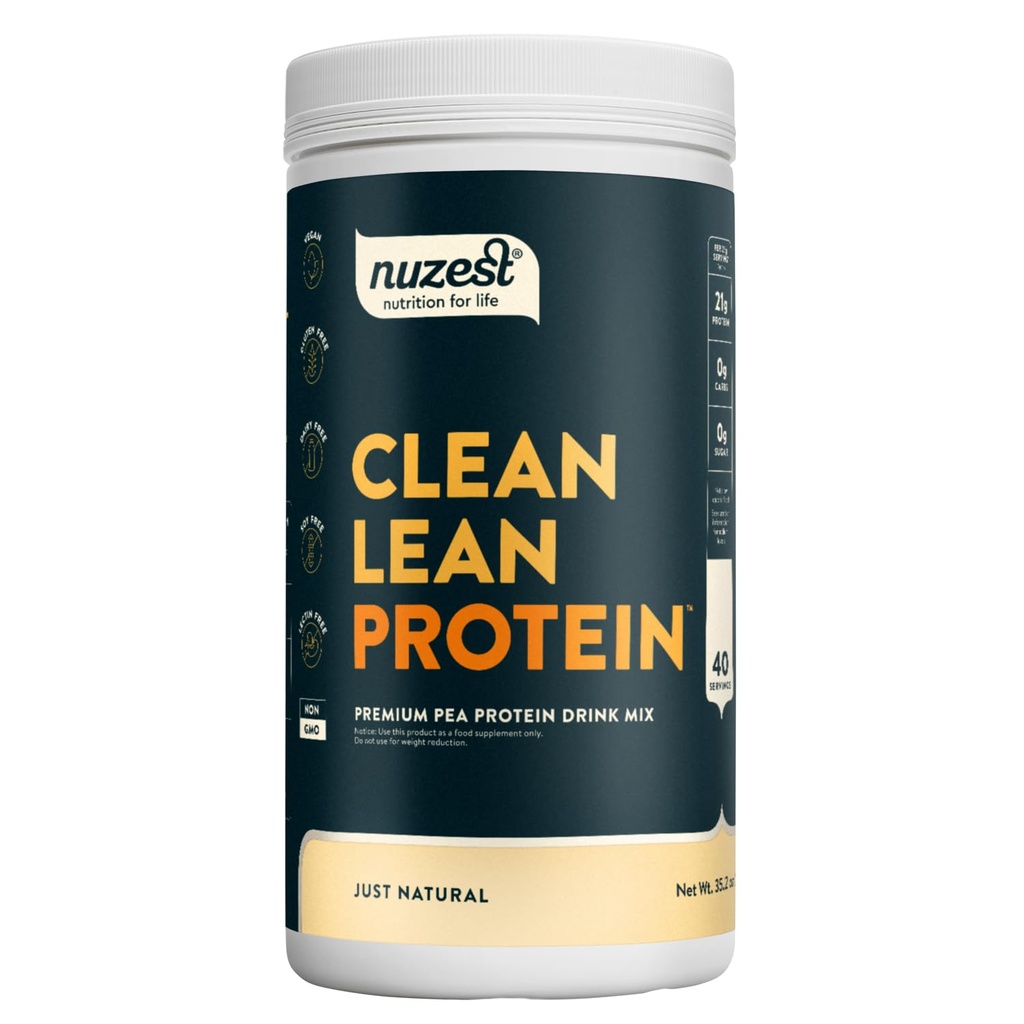 Nuzest - Pea蛋白粉 - Clean Lean protein, Premium Vegan 植物基蛋白粉, 乳品自由, Gluten Free, GMO Free, 蛋白质摇摇, Just Natural (UNFLAVORED), 40 services, 2.2 lb