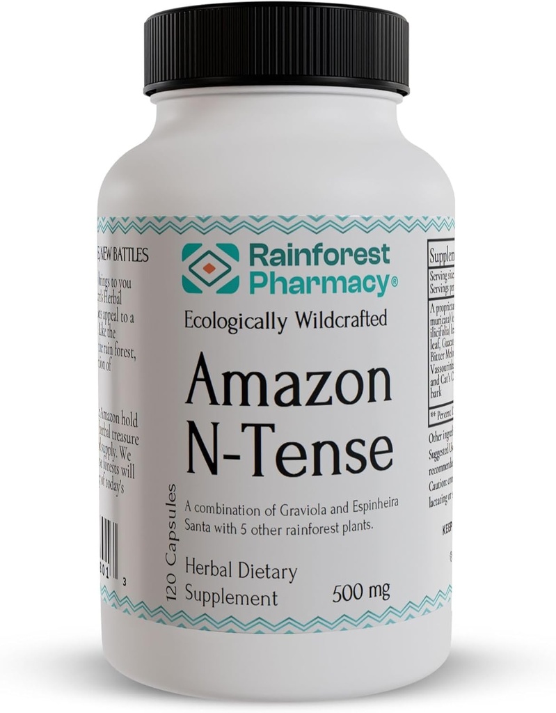 N-Tense Soursop Graviola Capsules 500mg 野生Graviola + 7 雨林草药 支持正常细胞健康 120 植物草药