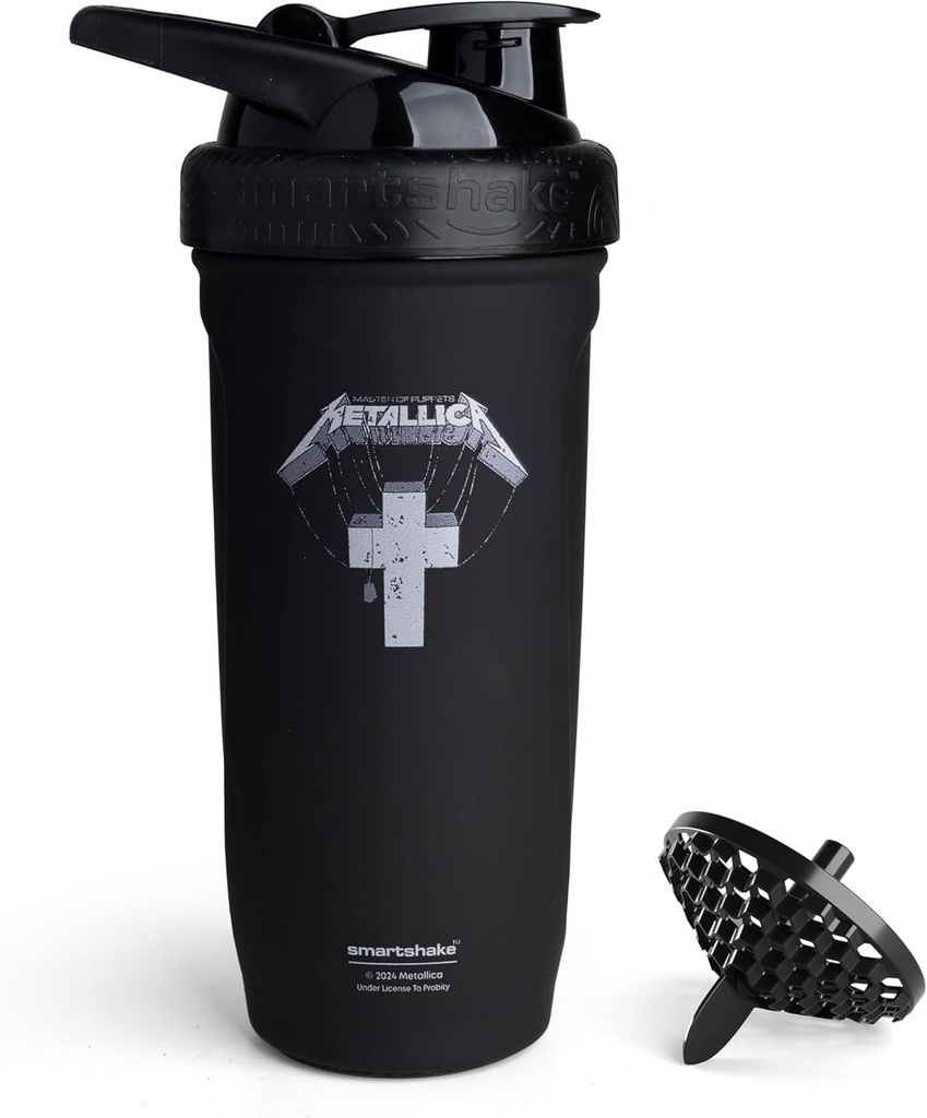 Smartshake Rockband 重力无锡 蛋白质摇摆瓶900 ml → 30 oz – 防漏螺丝穿Lid – BPA Free – Unisex – Metallica 瓶装的木偶Logo大师