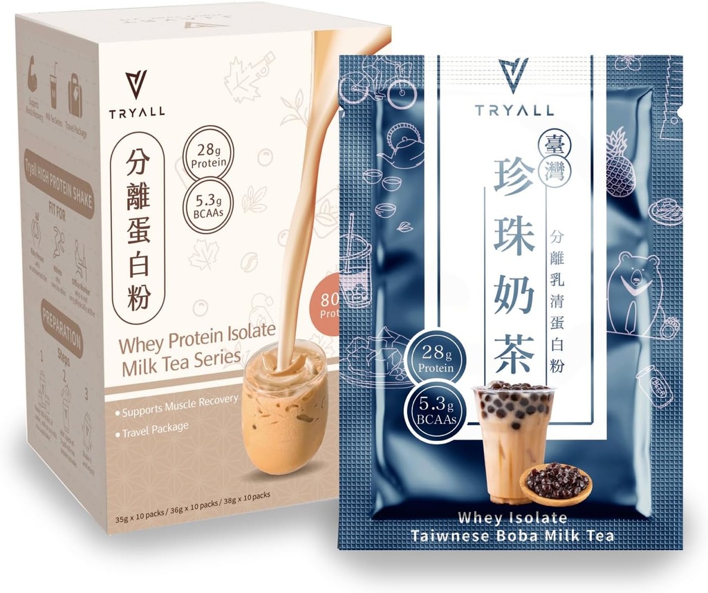 TRYALL 工作后加电补充 每日肌肉构建与恢复补充(台湾泡泡奶茶,10包)