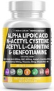 Alpha Lipoic Acid 600mg N-Acetyl Cysteine 600mg Acetyl L-Carnitine 500mg Benfotiamine 300mg - 维生素B1 B6和B12的男女神经辅助剂 - 美国制造 90 Caps