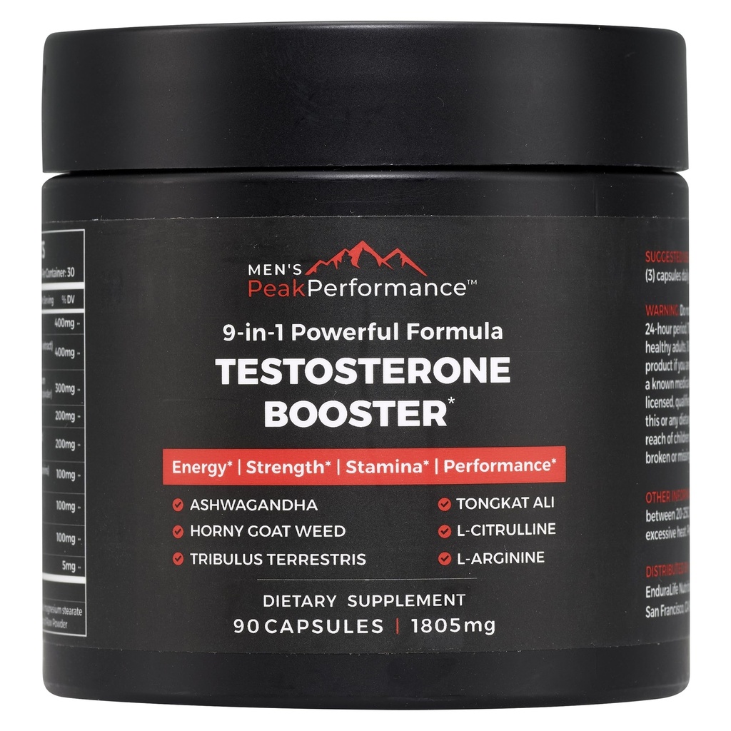 MEN的峰值性能 - 男子睾丸激素助推剂补充剂 - Boost Stamina,肌肉生长,能量,力量,耐力和驱动 - Ashwagandha, Tribulus, L-Arginine, Tongkat Ali - 90 Capsules