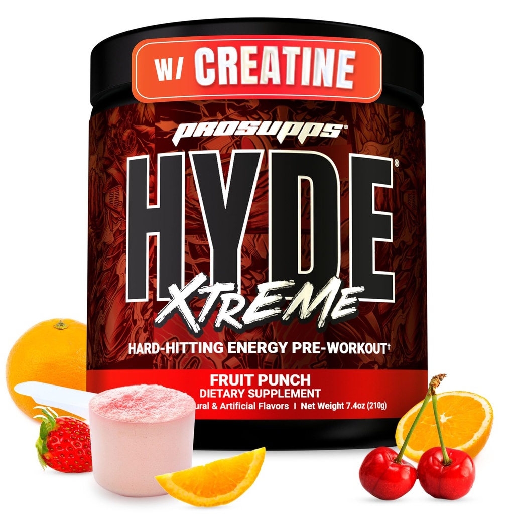 PROSUPS先生 Hyde Xtreme Pre Workout Powder with Creatine, Beta Alanine & Cafeine – Extreme Energy, Pumps, Focus & performance - 适合和健身的男女辅助用品(Fruit Punch, 30 services)