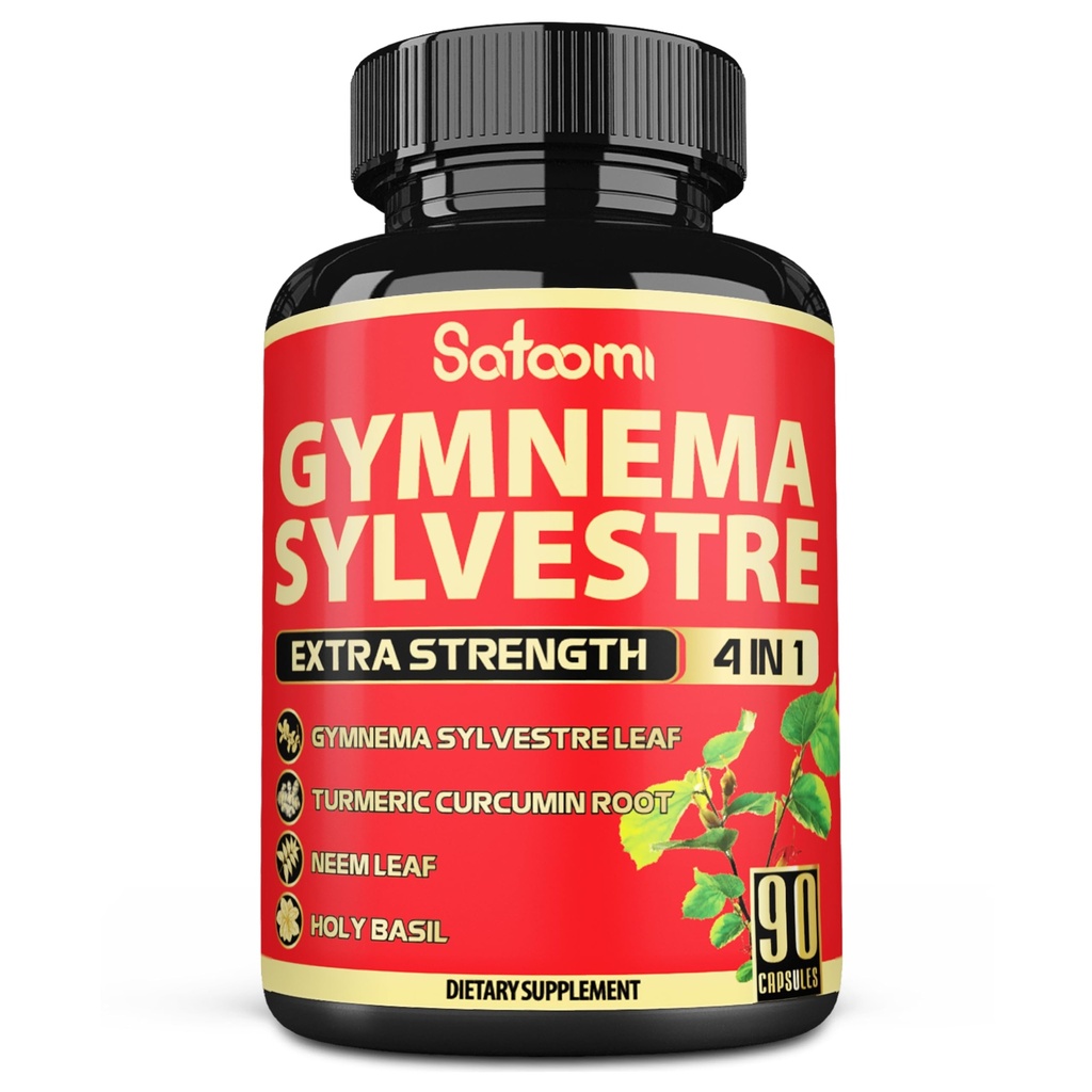 Satoomi Pure Gymnema Sylvestre Capsules 摘录 - 90 Capsules for 3-Month - 与 Neem Leaf , 圣巴西尔 和 Turmeric Curcumin 根结合