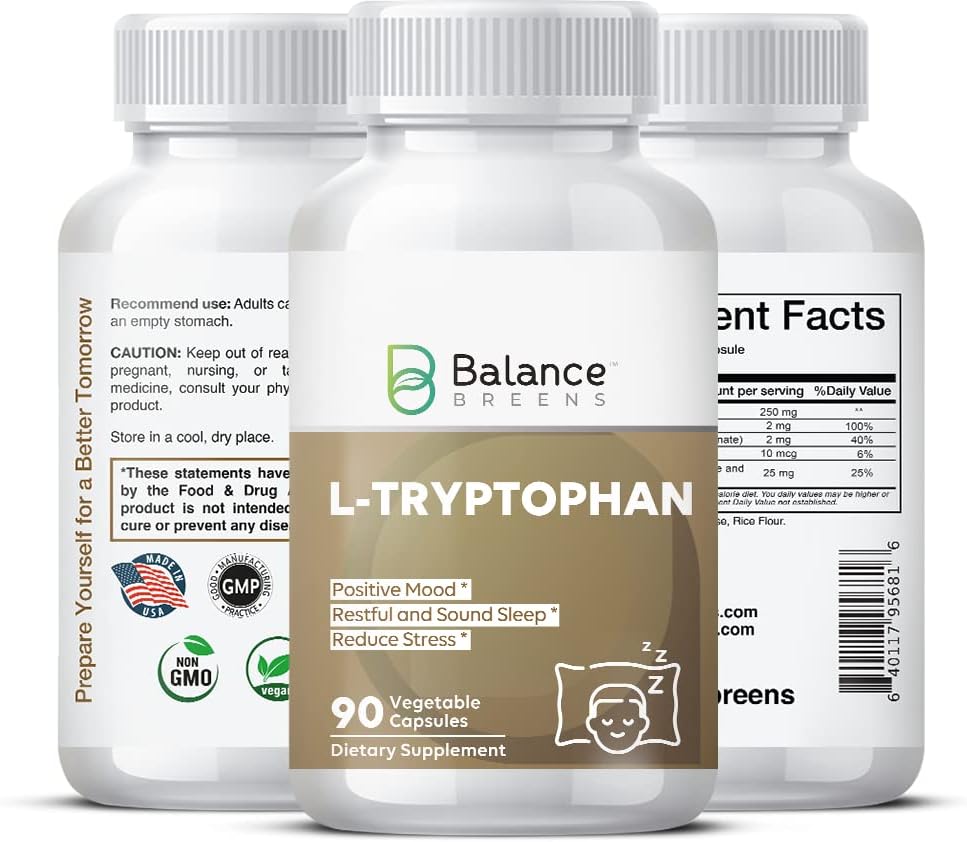L- Tryptophan 250mg, 90 Veg Capsules - 休息和放松的补充