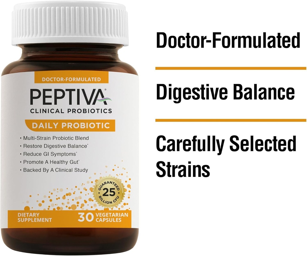 Peptiva Daily Probiotic, 25亿 CPU, 多轨Probiotics, 酸性杆菌, Bifidobacterium, 消化支持补编 - 30 Counter