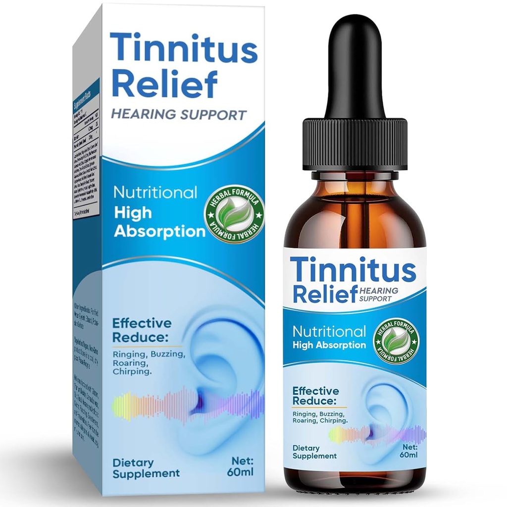 Tinnitus 对环耳的救济、天然成份的Tinnitus 对耳朵感染的救济、Herbal Eards对成年人、儿童、Reduce耳朵噪声和改进听力的救济、60毫升蓝色