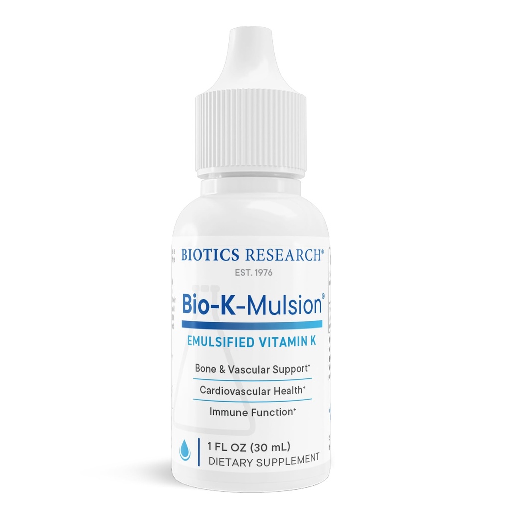 生物研究 生物 K Mulsion 液体维生素 K 滴液 - 500 mcg/S - 成人维生素 K1 植物二酮 - VIT K 补充 - 强骨,心脏健康,血液克隆支持,1 floz