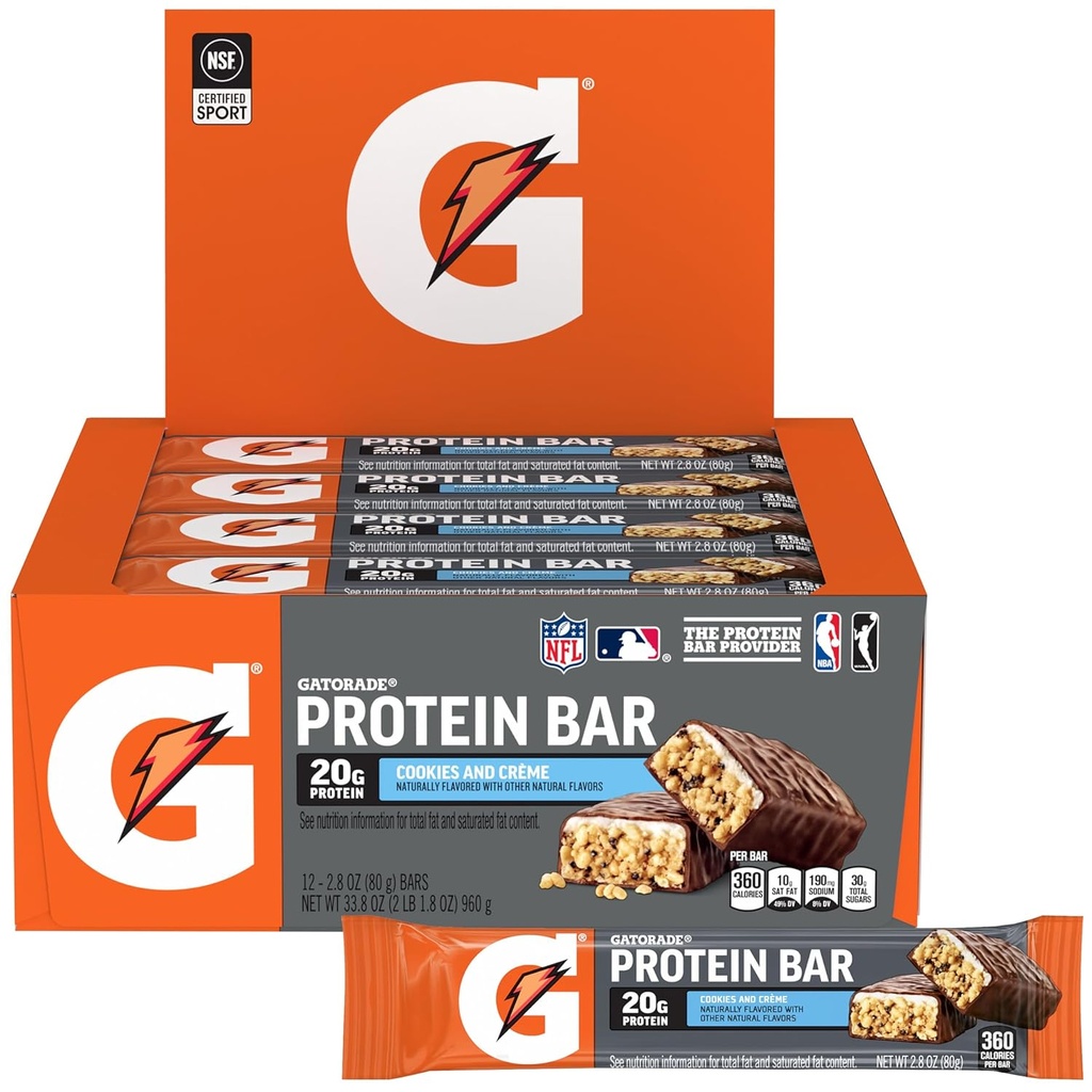 Gatorade Whey蛋白条,Cookies & Crème,2.8 oz条(每条蛋白质12,20g)
