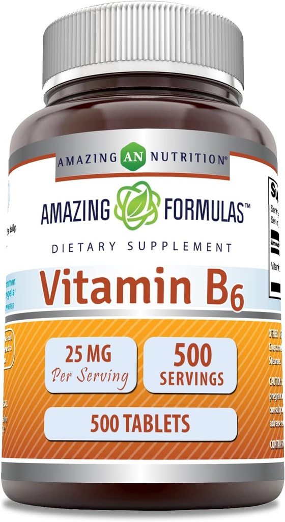 神奇的维他命 B6 (Pyridoxine) 25 Mg 补充 QQ 平板电脑 Non-GMO QQ Gluten-Free QQ 在美国制造 (Pack QQ 500 Count)