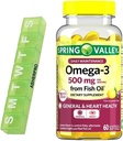 春谷Omega-3鱼油,500mg,Omega 3鱼油,鱼油Omega 3补充,Omega3,Omega 3脂肪酸补充,鱼油补充,=60 计数+药丸组织者.