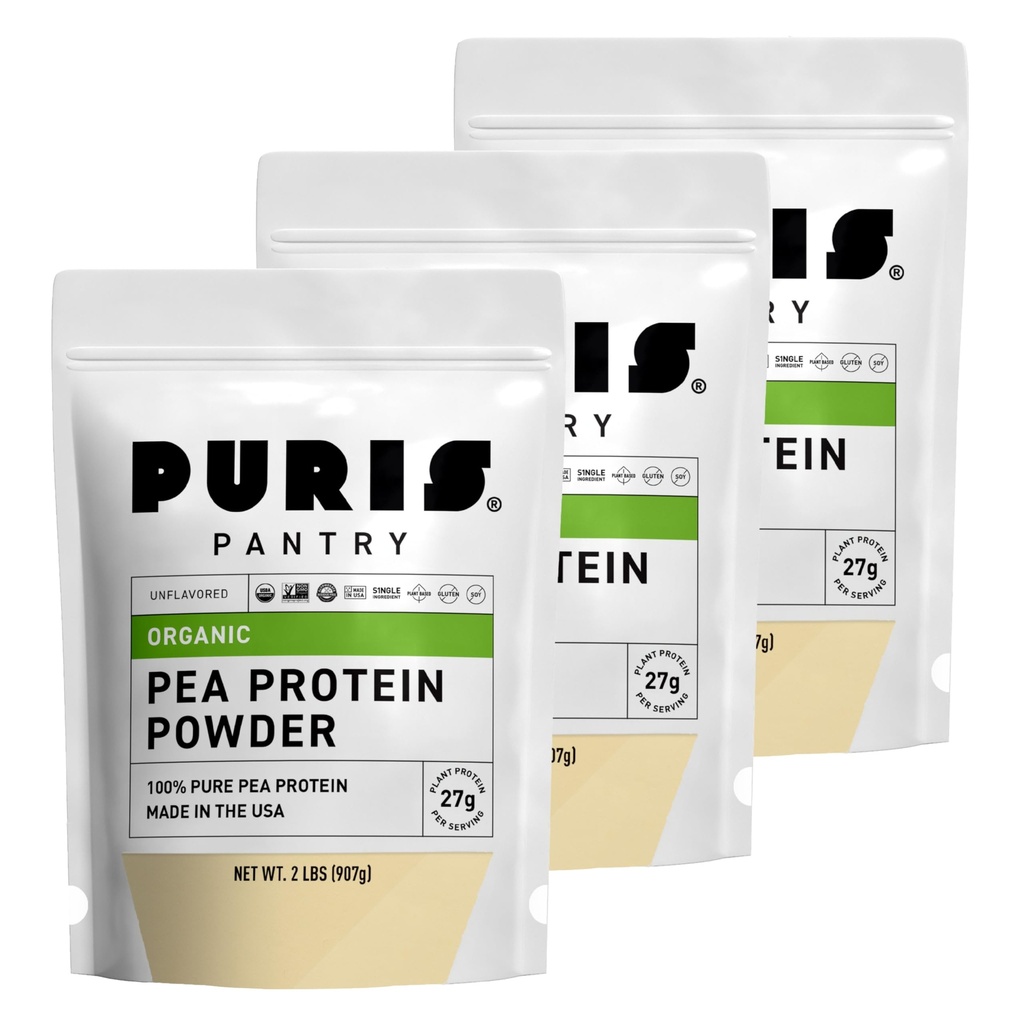 PURIS 有机豆蛋白粉 – USDA 有机蛋白 → 27g 植物蛋白 Protein Pervice → Non-GMO Gluten-Free Soy-Free → Clean Label → Smooth Taste → 2 lb(3 pack) 植物蛋白