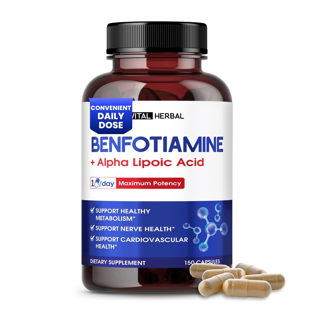 VITAL HERBAL Liposomal Benfotiamine 配有α Lipoic酸 - 最大概率-支持健康代谢 - 美国制造