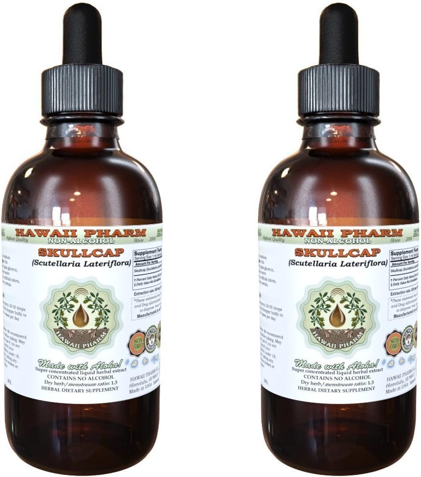 Skullcap 无酒精液体提取器,有机Skullcap (Scutellaria lateriflora) Dried Herb Glycerite Natural Herbal Supplement,夏威夷药厂,美国 2x4 f.oz