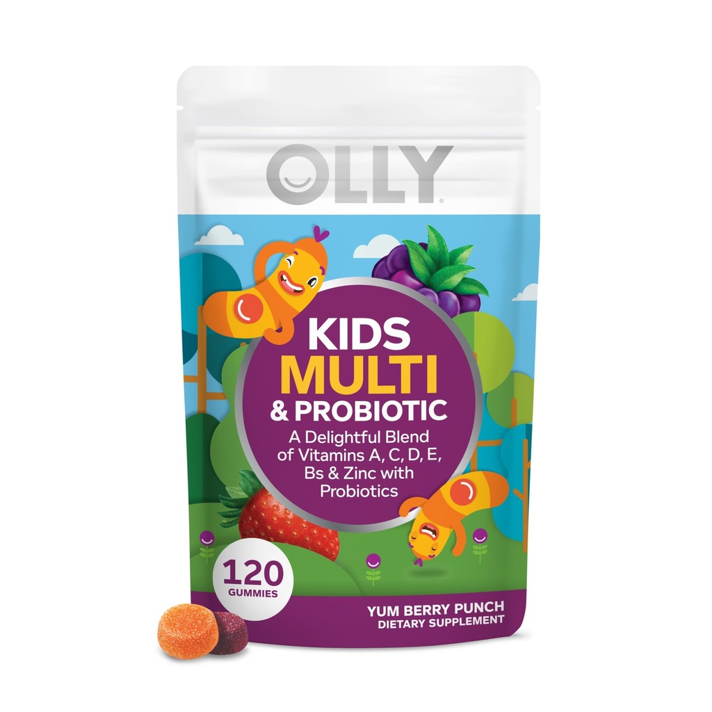 OLLY Kids 多维塔明与 Probiotic Gummy, 消化支持, 维生素A, D, C, E, B, Zinc, Chewable Supplement, Berry Flavor, 60天供应量 - 120计