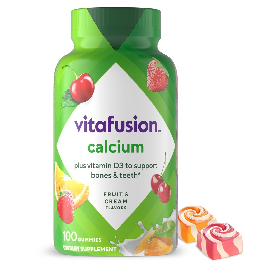 肉毒杆菌 肉毒杆菌 肉毒杆菌 Gummy Vitamins for Bone and Teeth Support, Calcium Gummys, 水果和奶油 Flavor, 100 Counter, 50 Day Supply
