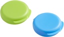 EZY DOSE Daily round, Contract, Small, Discrete, 可移植的口袋药房, 药盒, 组织者和维生素容器, Snap Shut Lids, 旅行友好, 蓝色和绿色, 2 Pack, BPA Free