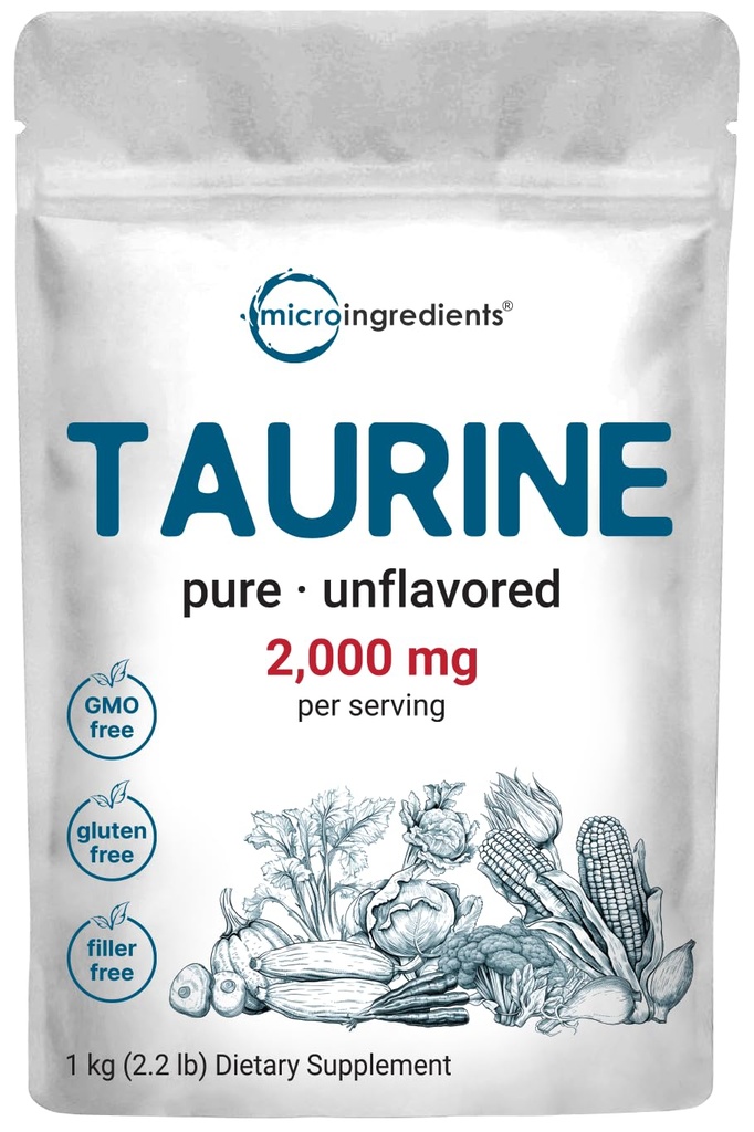 微成份 Taurine 粉末补充剂 → 1 KG, 2000 mg Per service → 不受欢迎的 100%纯度,易吸收的自由形式 → 运动、能量和心脏支持的基本氨基酸