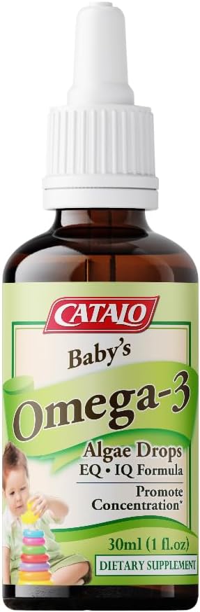 CATALO 婴儿藻类 Omega-3 DHA 补充品 — DHA & EPA的植物藻类油、婴儿液体配方、托德勒斯和孩子、易用玻璃滴水器,2x30ml