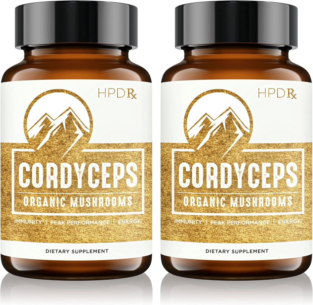 HPD Rx Premium Organical Cordyceps 蘑菇抽取 能源、耐力和豁免性能补编 2250 mg, 240 capsules, pack of 2