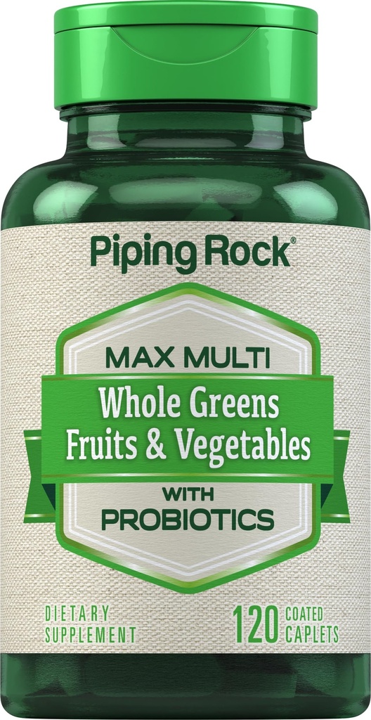 Pipping Rock Fruits and Vegies Supplements 120 Caplets 配有Probiotics的水果和蔬菜混合剂 Max 多维生素 | Non-GMO, Gluten Free