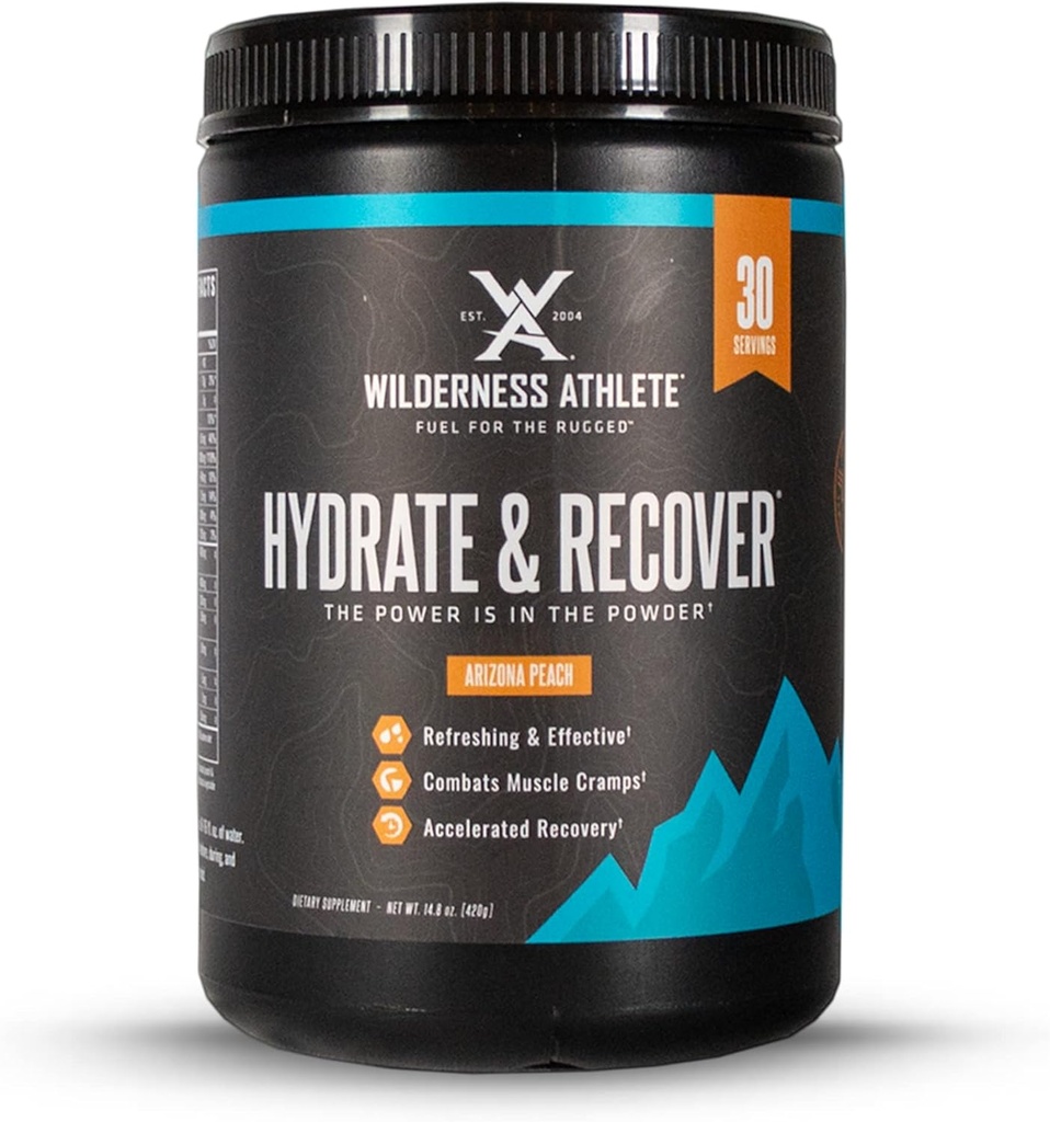 Wilderness Athlete - 液化水和回收 QQ液化水粉 电解液 饮料 混合剂 - 与Bcaas快速回收 水化水粉 含有1000mg维生素 C - 30 service Tub (Arizona Peach).