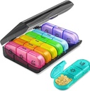 每周药丸组织者 7日 3日 Times, Portable Pill Organization, BPA Free Pill case, 旅行每日药丸盒提醒, 维生素药剂组织者, 补充品(黑色+7 色)