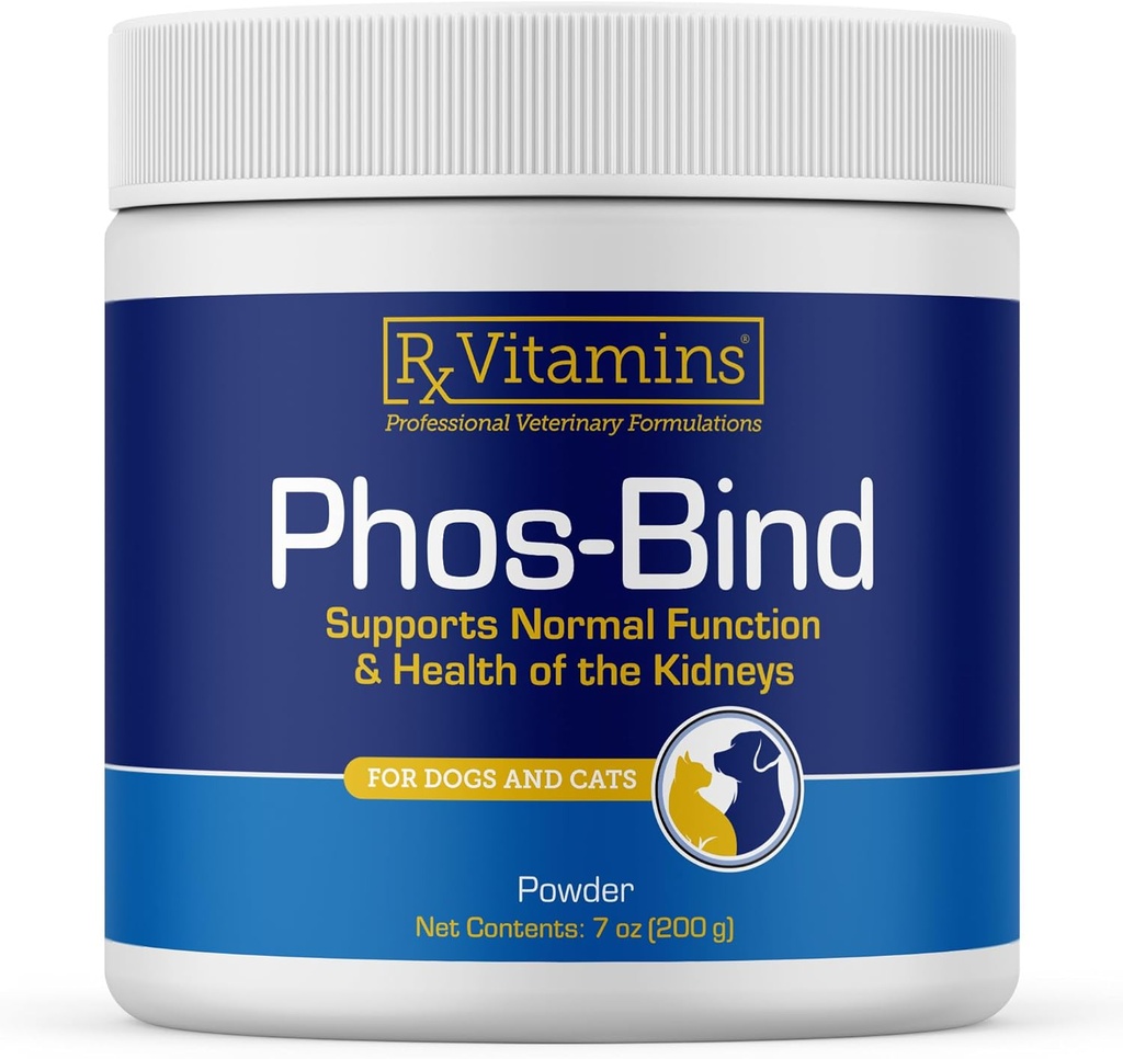 Rx维生素 Phos-Bind - 肾脏支持补充粉剂 - 猫和狗磷酸Binder 肾脏健康 - 支持正常肾脏清洁和基本肾脏护理 - 200g