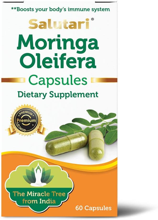 SALUTARI MORINGA CAPSULES – 1260 mg MORINGA Leaf Power CAPSULES – MORINGA 饮食补充剂 基本氨基酸,维生素和营养素 – 蔬菜配方 – 60 CAPSULE