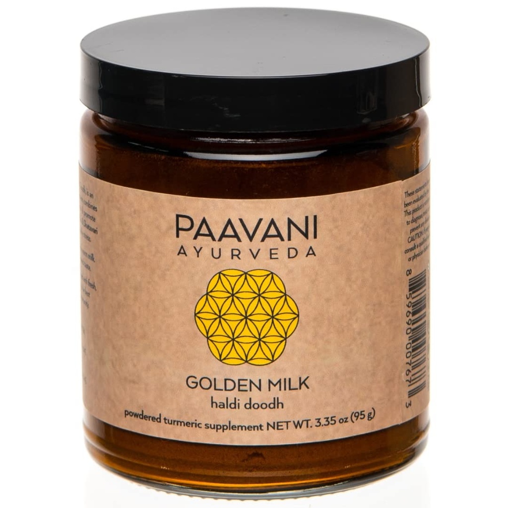 PAAVANI Ayurveda Golden Milk - 在美国制造 - Ayurvedic Turmeric & Ashwagandha Blend - 粉末补充 - Haldi Doodh - 100%有机 - 38 服务