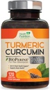 Turmeric Curcumin Supplement 2600mg - 95% Curcuminoids 有机Turmeric & BioPerine Black Pepper 用于最佳吸收, Nature's Vegan 联合支持, N-GMO Tummeric, Bottled in USA - 120 Capsules (英语).