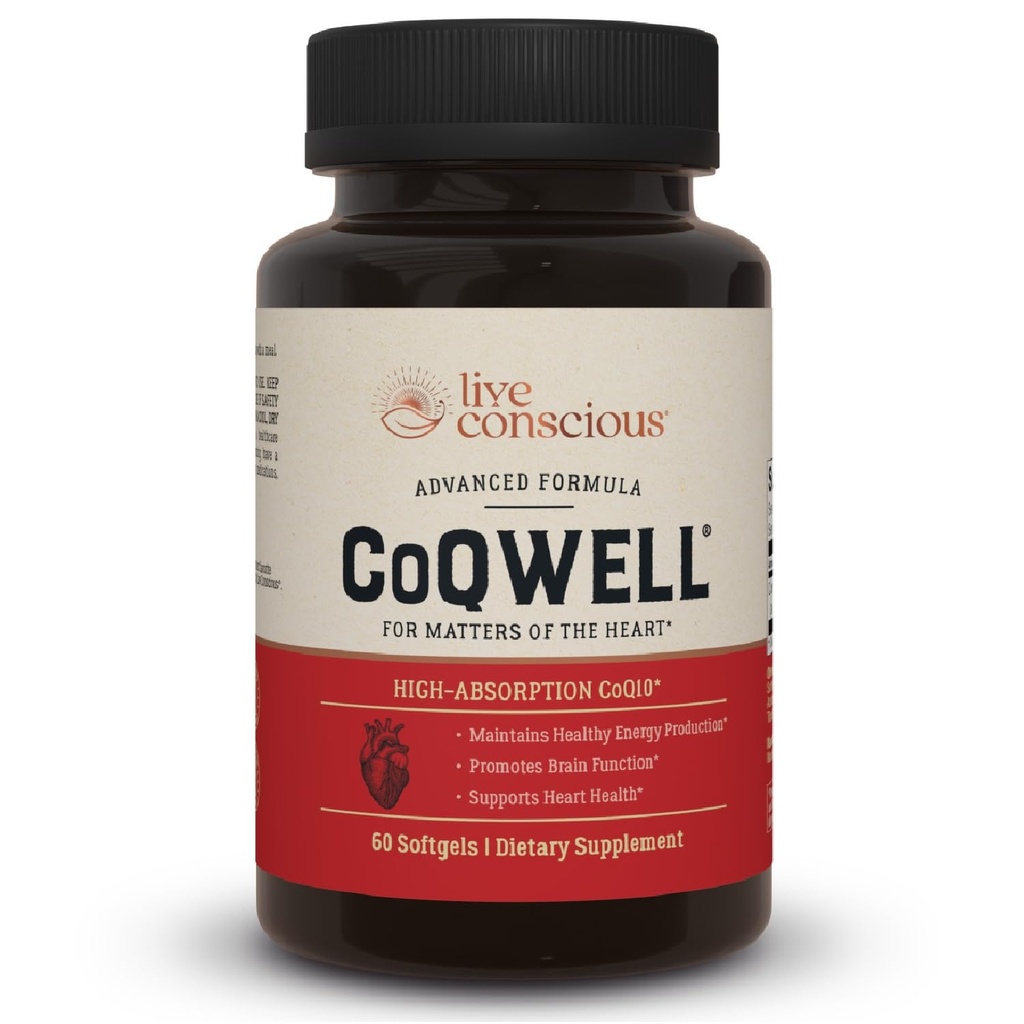 Live Conscious CoQWell - CoQ10 Heart, Brain, and Vascular Health Support, Coenzyme Q10 Ubiquinone - 60 Softgels - 60 Day Supply