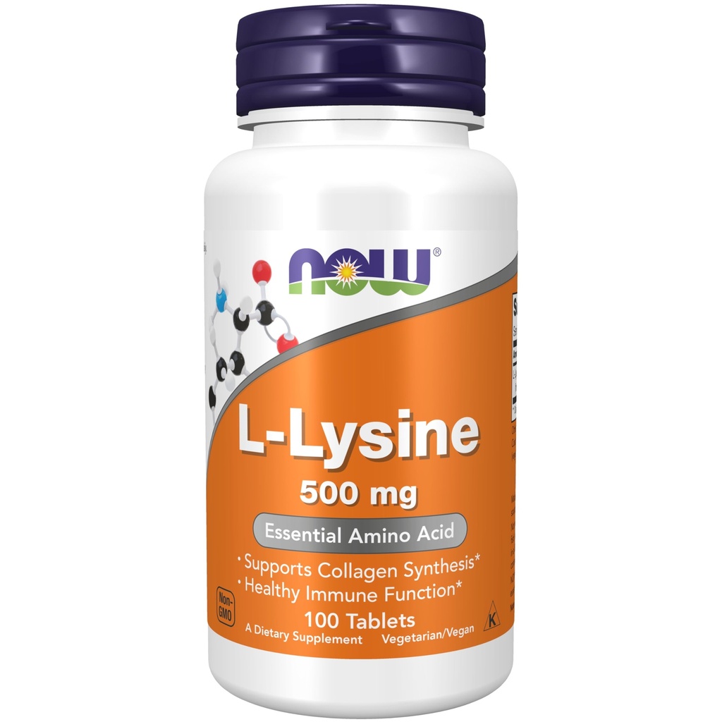 NOW 食品补充品,L-Lysine(L-Lysine 氢氯化物)500 mg,氨基酸,100 Counter(Pack of 1)