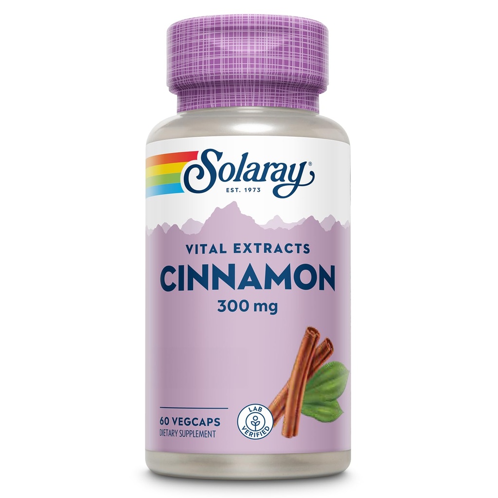 SOLARAY 肉桂摘录 300mg - 肉桂平衡补充剂 - 草药支持 24mg Flavoids - 实验室验证,Gluten免费,60天保障 - 60 services, 60 Veg Caps