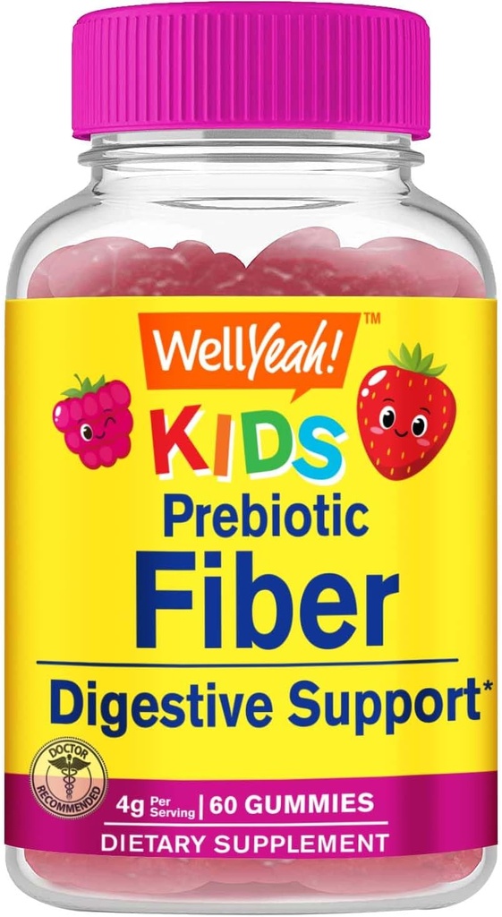 (原始内容存档于2017-09-26). Wellyeah Prebiotic Fiber Gummys for Kids - 消化系统支持,医生推荐 - Vegan Friendy and Gluten - Free, GMO Free - Yummy Berry Flavors - 60 Count