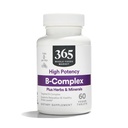 365 每日价值,B 复杂HiPotency w/草药支持,60 cmt