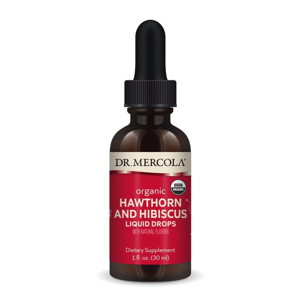Mercola Organic Hawthorn博士和Hibiscus Liquid Dropps博士, 30名服务员(30名滴水员)、非转基因生物、Gluten Free、Soy Free、USDA Organic