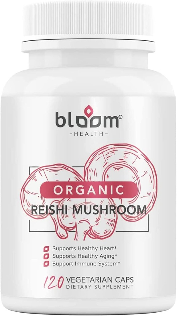 Reishi蘑菇卡普苏莱斯,用于免疫支持的有机Ganoderma Lucidum, Cardio Health and Energy – Gluten Free, Non-GMO, Vegan-Friendly 1000mg Reishi蘑菇提取器(120 Capsu莱斯)