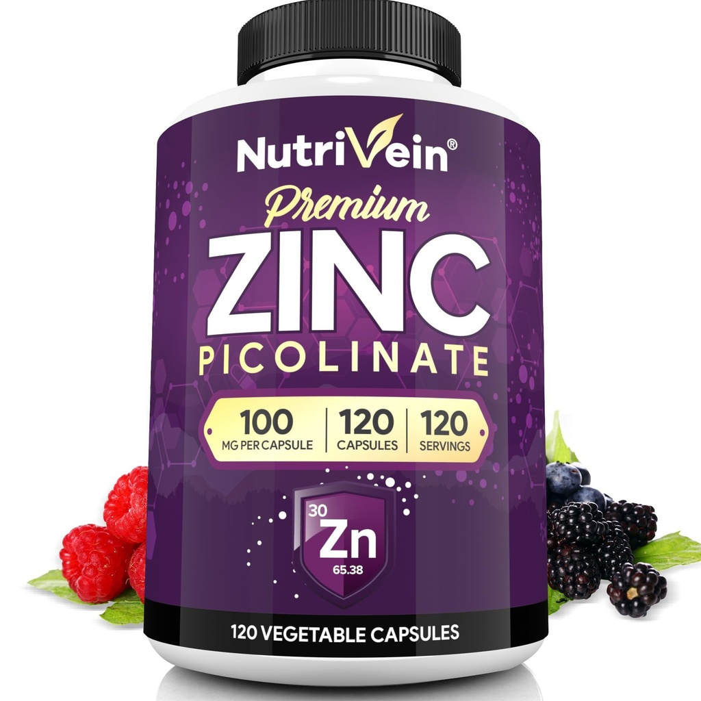 营养素 锌浓缩剂 Piclinate 100mg - 120 capsules for 成人:高吸附剂 锌浓缩剂补充剂 - 总体健康的基本营养 - 最大生物利用率
