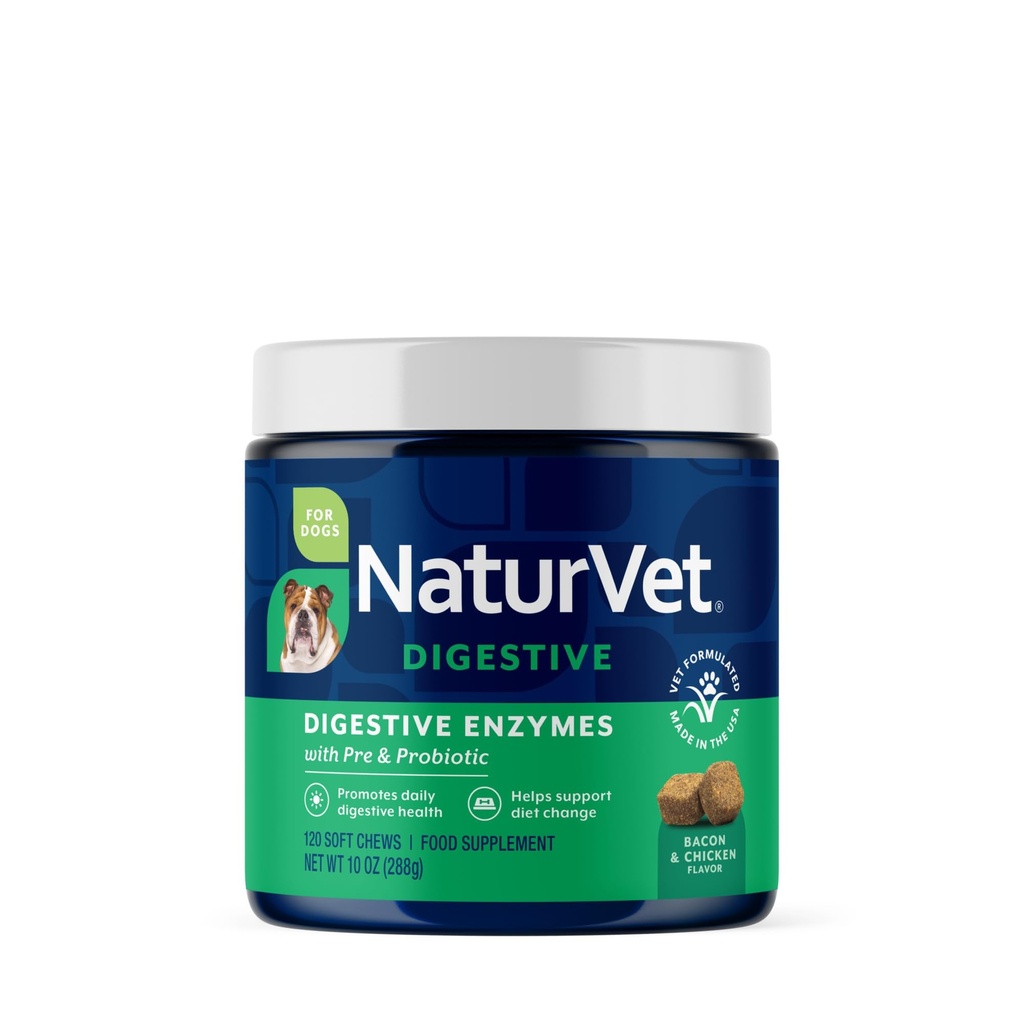 NaturVet – 消化酶 - + Probiotics & Prebiotics – 帮助支持饮食改变 & A 健康消化tract – for Dogs & Cats (Soft Chews, 120 Counter) (英语).