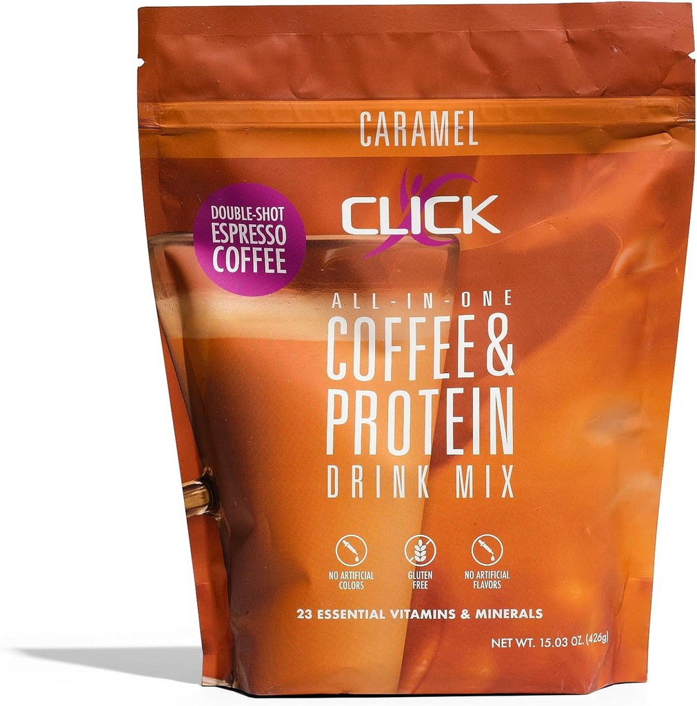 点击咖啡蛋白粉(Coffee Protein Powder) + 双镜头 Espresso → 16g 蛋白质 → 23 基本维生素 → 低卡路里食品替代 → 150mg 咖啡因 → Gluten Free → 没有人工火焰或颜色 → 焦糖